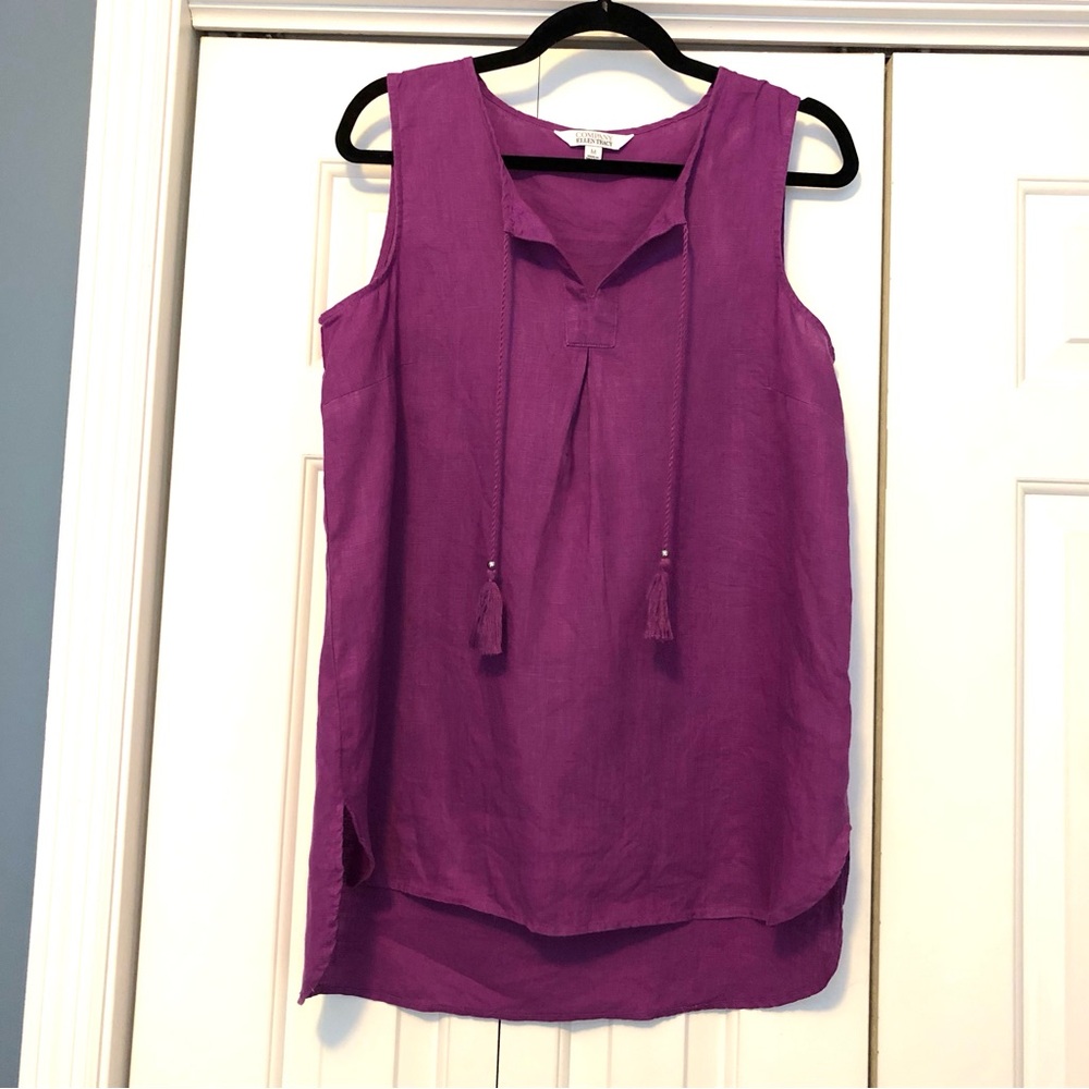 Purple Sleeveless Blouse Linen Medium Ellen Tracy
